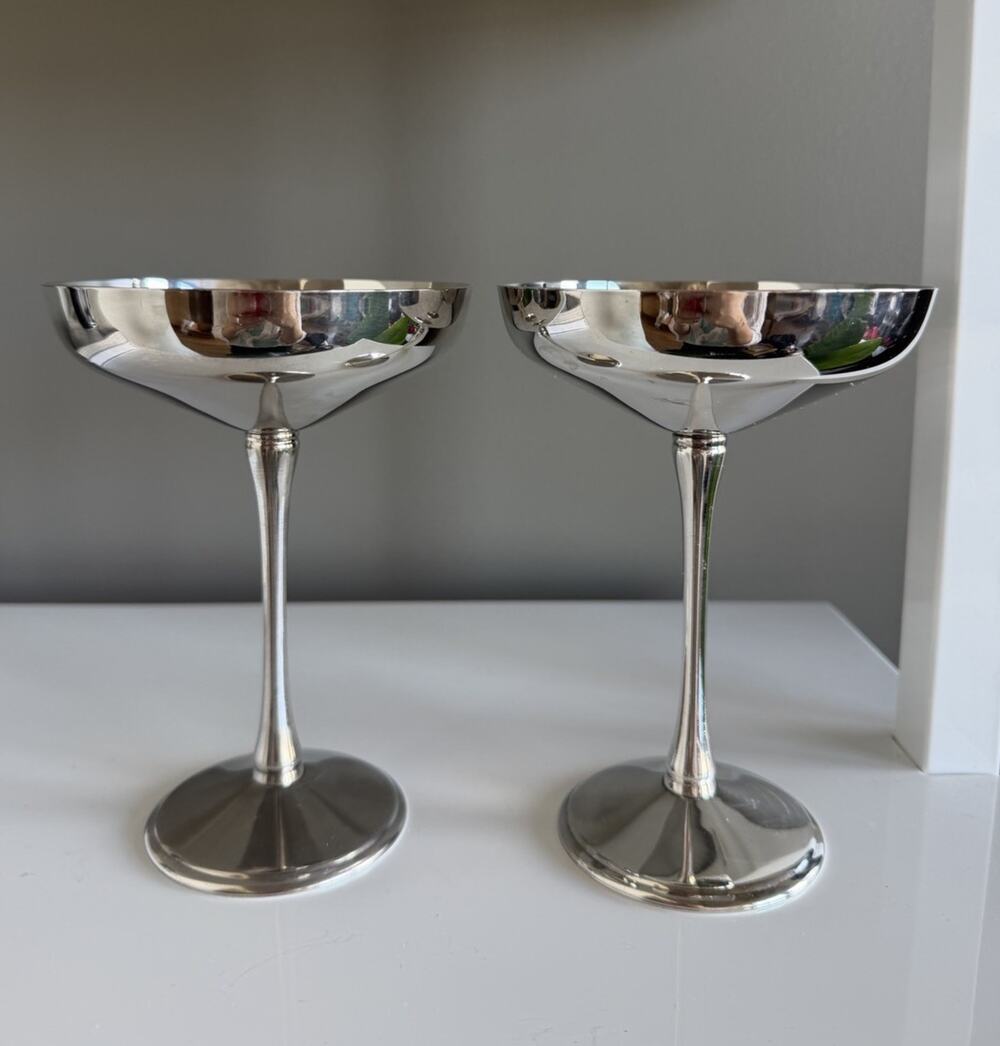 Pair of Silver Plated Champagne Coupes by Kirk-Stieff, Spain, 1980